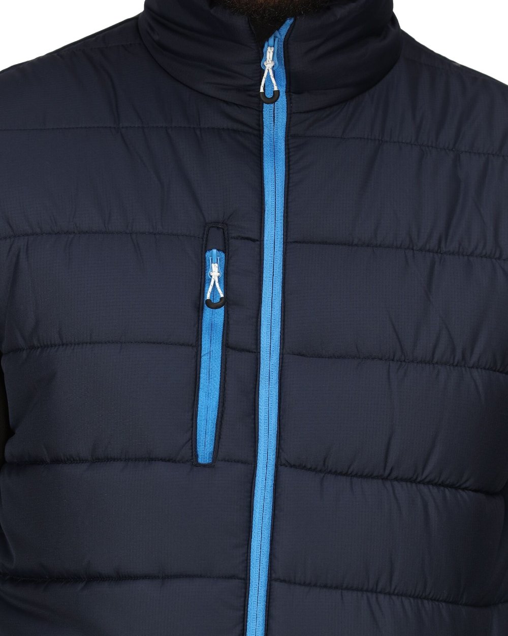 Navy French Blue coloured Regatta Mens Navigate Thermal Bodywarmer on white background 