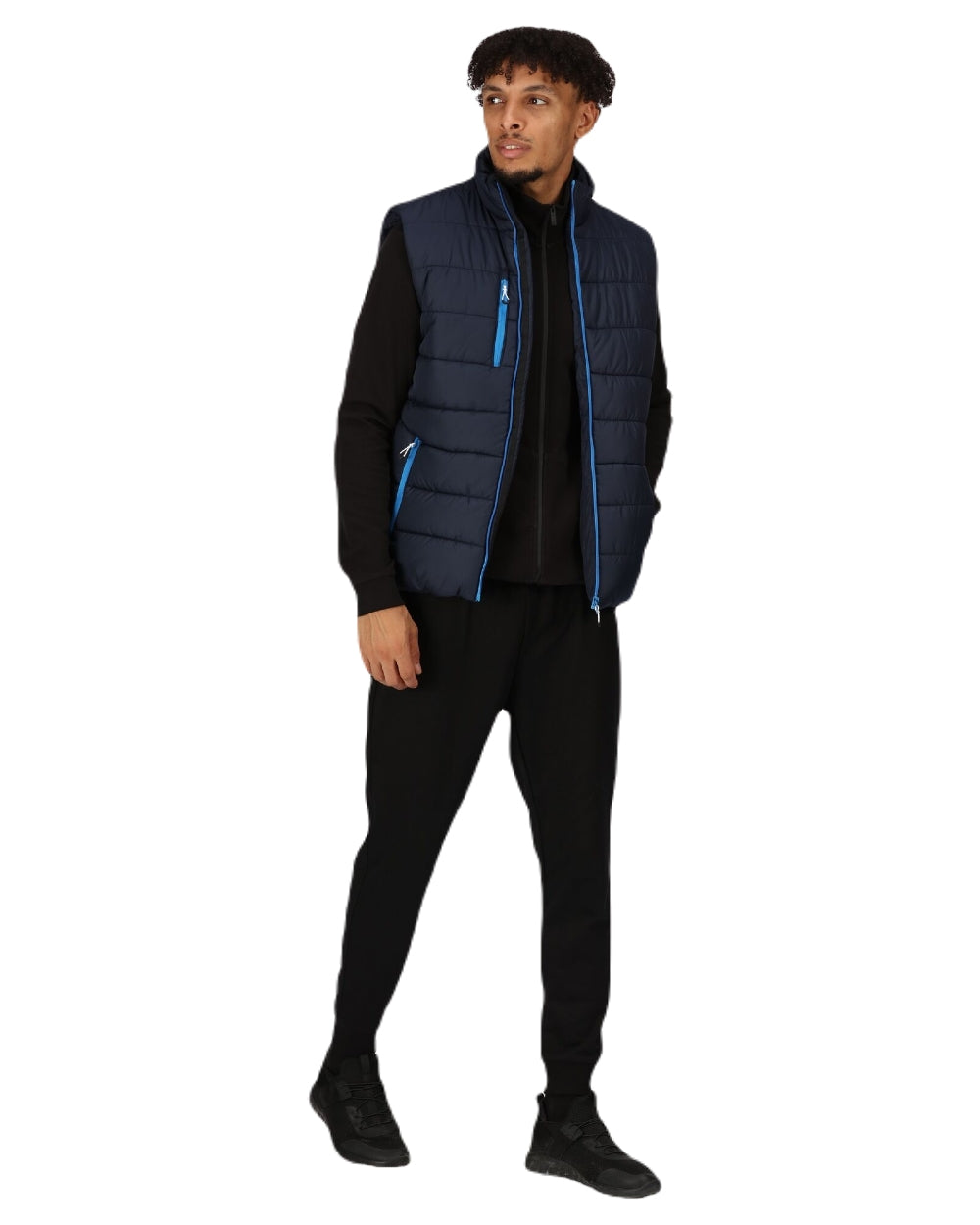Navy French Blue coloured Regatta Mens Navigate Thermal Bodywarmer on white background 