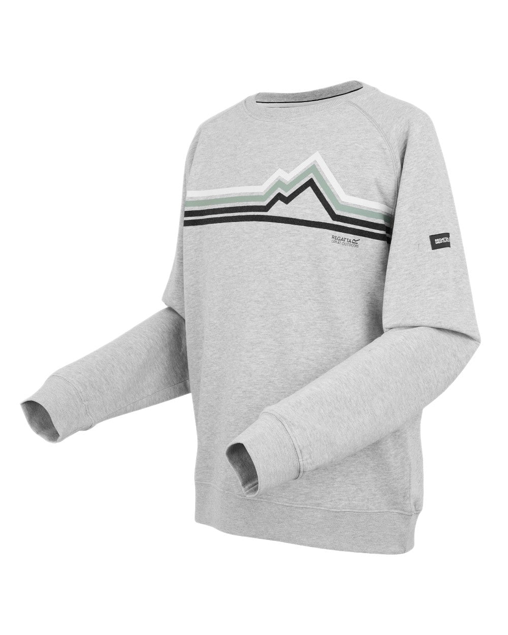 Grey Marl Linear Mountain Coloured Regatta Mens Nithsdale Crewneck Sweatshirt on white background 