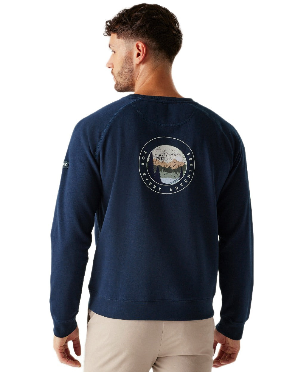 Navy For Every Adventure Coloured Regatta Mens Nithsdale Crewneck Sweatshirt on white background 