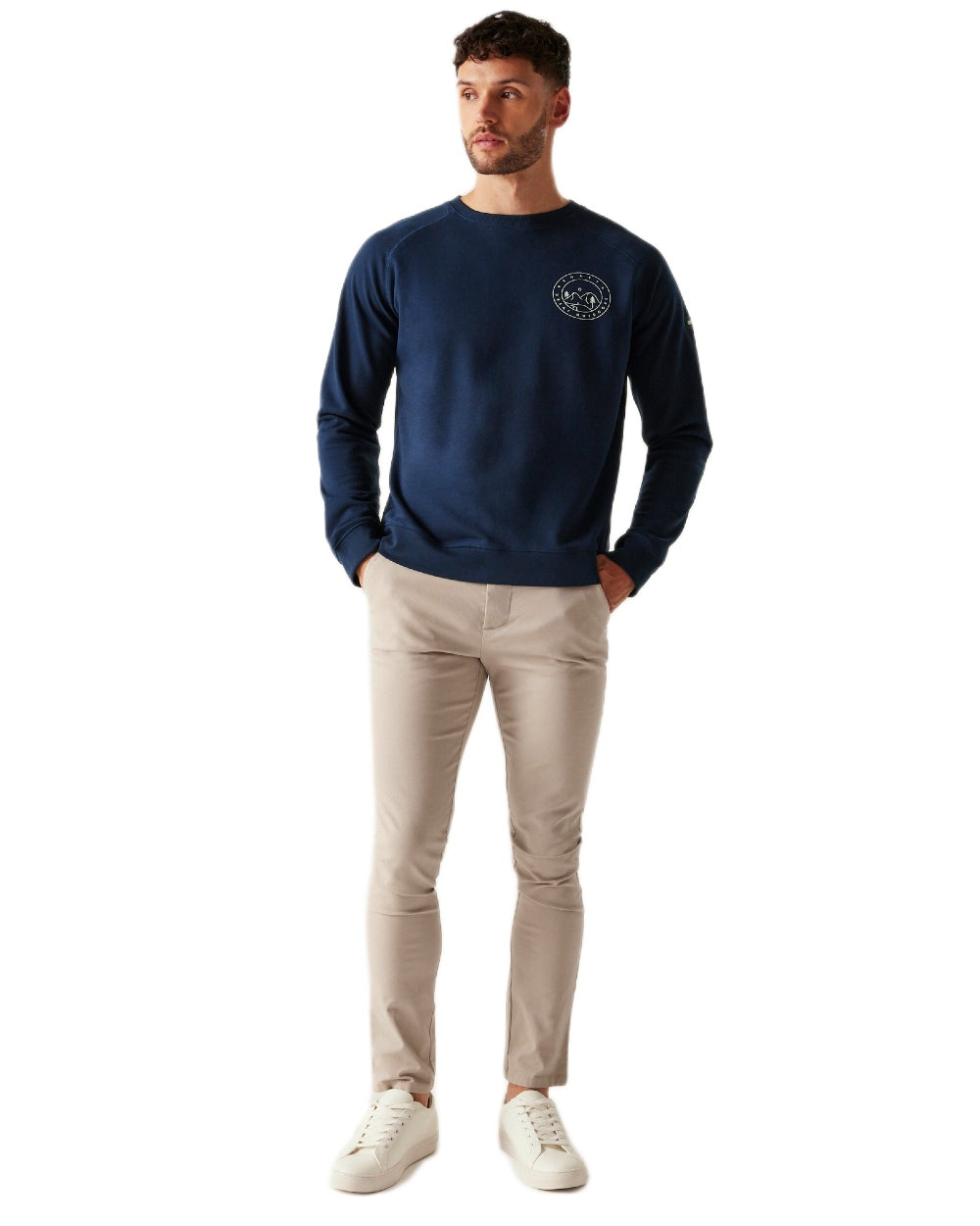 Navy For Every Adventure Coloured Regatta Mens Nithsdale Crewneck Sweatshirt on white background 