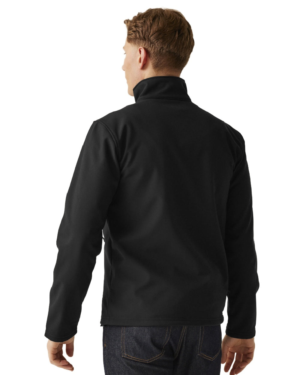 Black coloured Regatta Mens Octagon II Printable 3 Layer Membrane Softshell Jacket on white background 