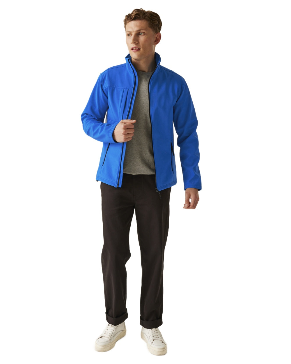 Oxford Blue Black coloured Regatta Mens Octagon II Printable 3 Layer Membrane Softshell Jacket on white background 