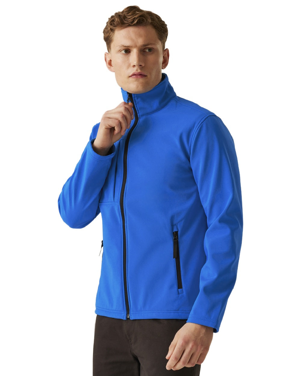 Oxford Blue Black coloured Regatta Mens Octagon II Printable 3 Layer Membrane Softshell Jacket on white background 