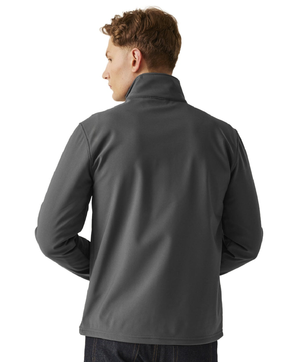 Seal Grey Black coloured Regatta Mens Octagon II Printable 3 Layer Membrane Softshell Jacket on white background 