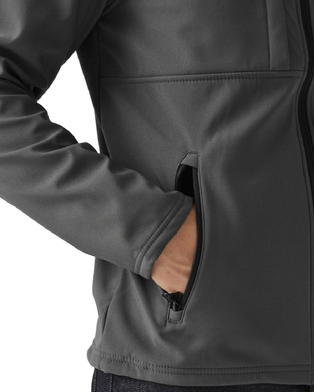 Seal Grey Black coloured Regatta Mens Octagon II Printable 3 Layer Membrane Softshell Jacket on white background 