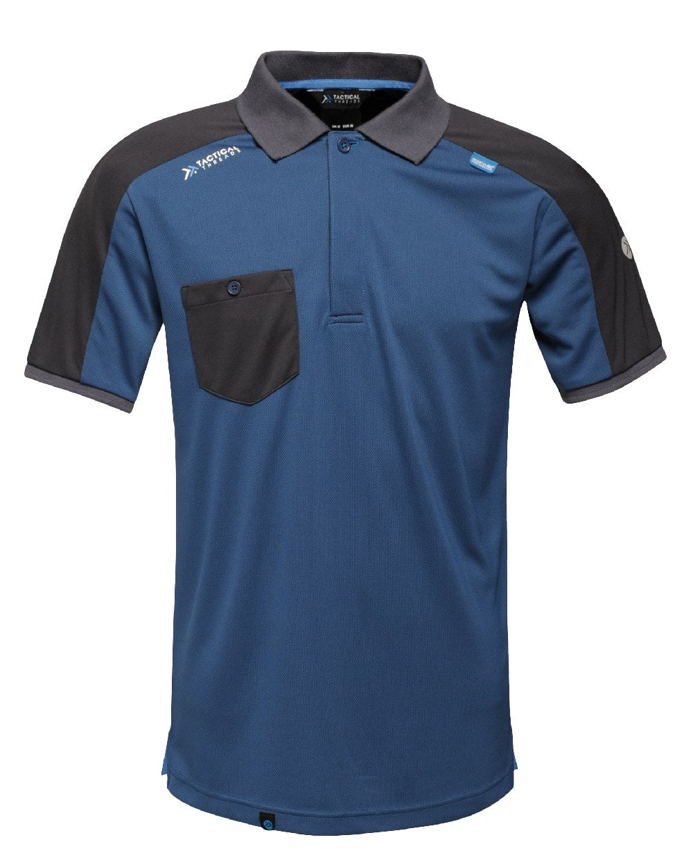 Blue Wing coloured Regatta Mens Offensive Moisture Wicking Polo Shirt on white background 