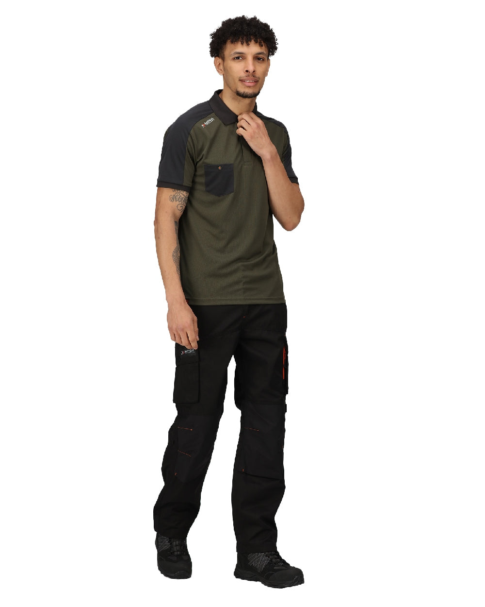 Dark Khaki coloured Regatta Mens Offensive Moisture Wicking Polo Shirt on white background 