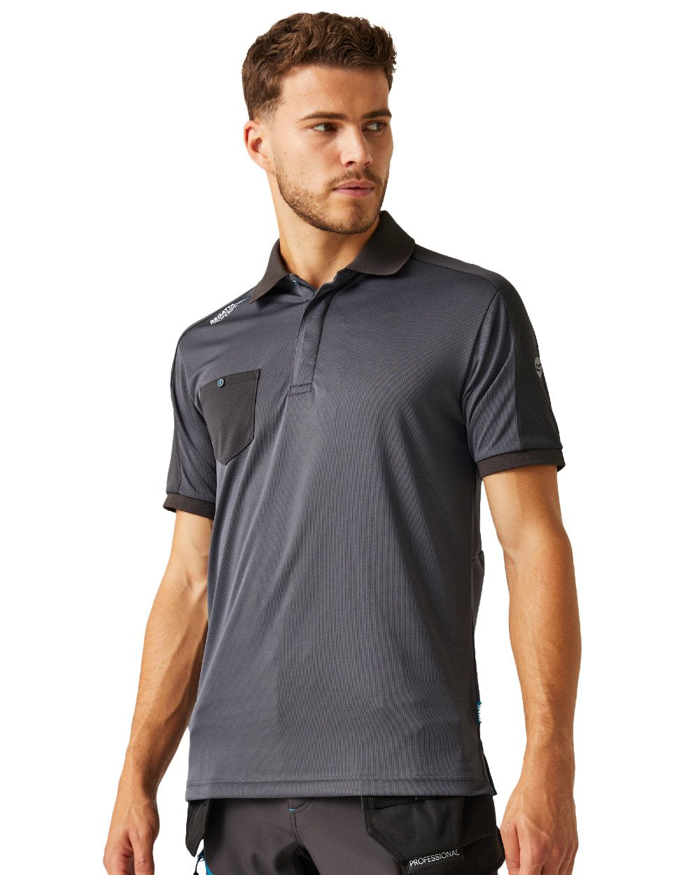 Seal Grey coloured Regatta Mens Offensive Moisture Wicking Polo Shirt on white background 