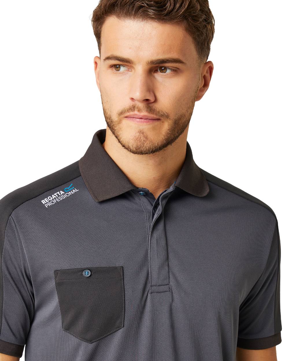Seal Grey coloured Regatta Mens Offensive Moisture Wicking Polo Shirt on white background 