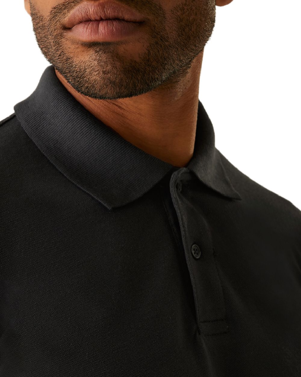 Black coloured Regatta Mens Pro 50/50 Pique Polo T-Shirt on white background 