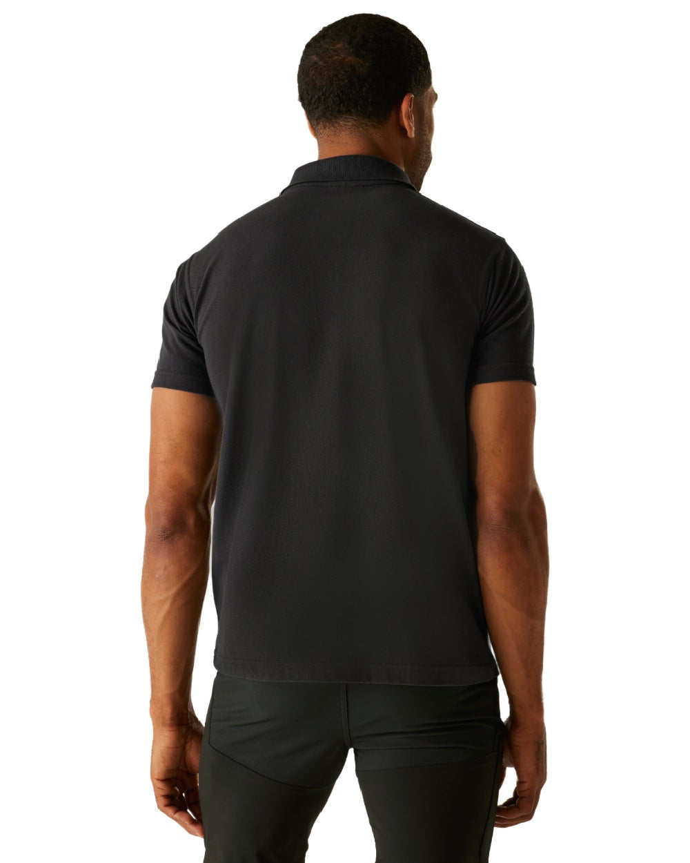Black coloured Regatta Mens Pro 50/50 Pique Polo T-Shirt on white background 
