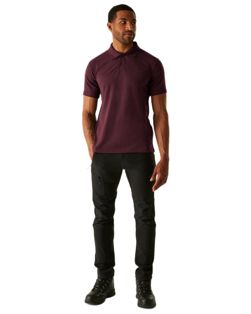 Burgundy coloured Regatta Mens Pro 50/50 Pique Polo T-Shirt on white background 