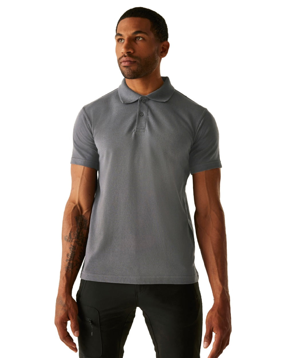Heather Grey coloured Regatta Mens Pro 50/50 Pique Polo T-Shirt on white background 