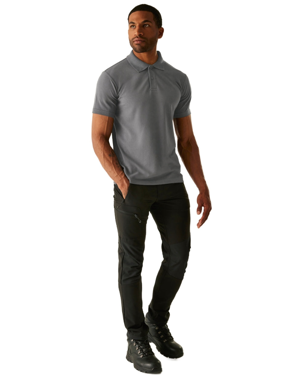 Heather Grey coloured Regatta Mens Pro 50/50 Pique Polo T-Shirt on white background 