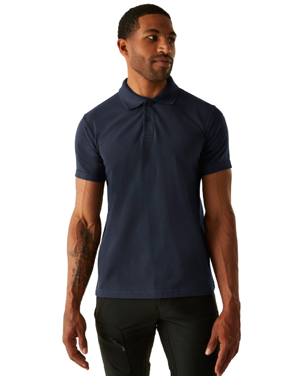 Navy coloured Regatta Mens Pro 50/50 Pique Polo T-Shirt on white background 
