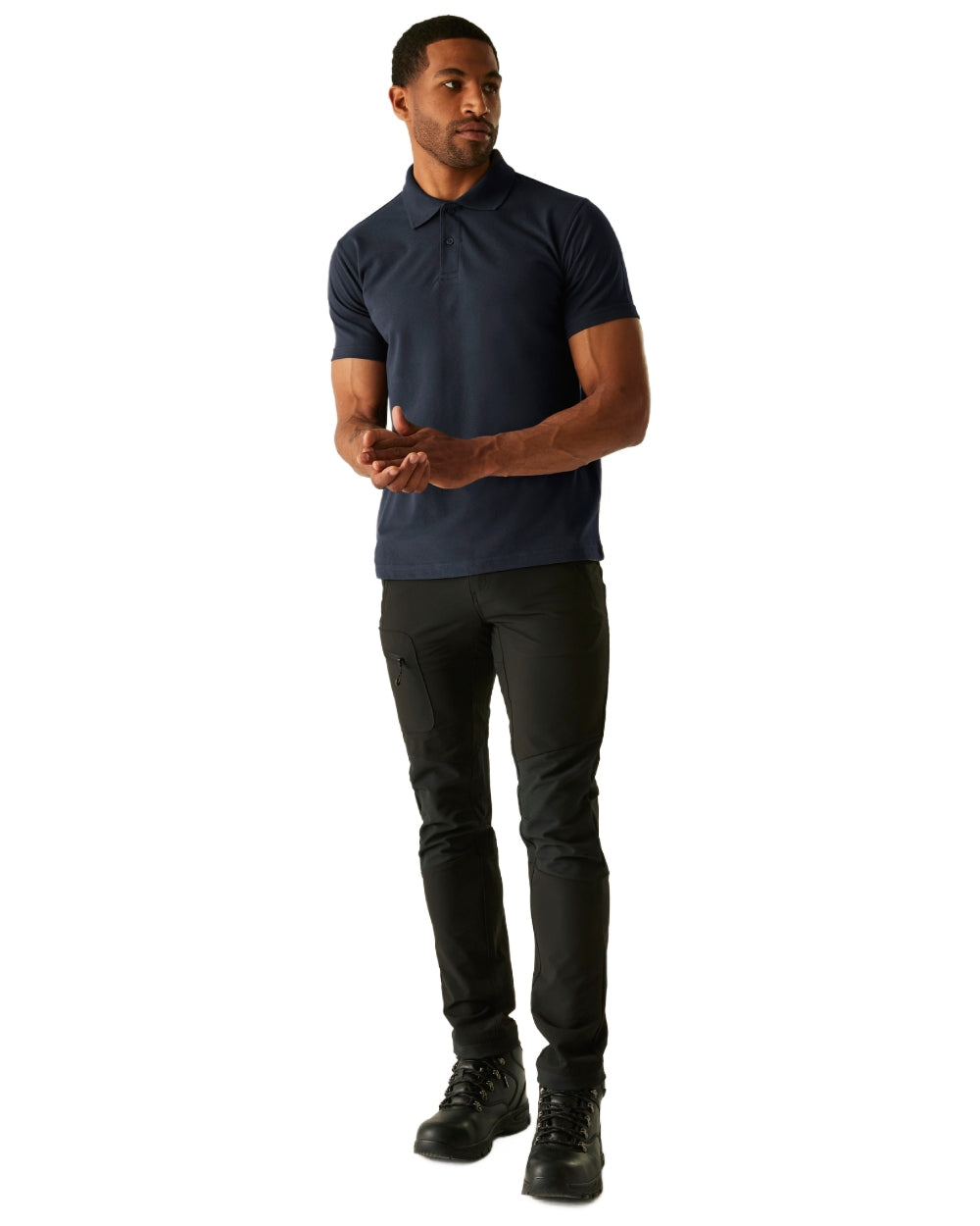 Navy coloured Regatta Mens Pro 50/50 Pique Polo T-Shirt on white background 