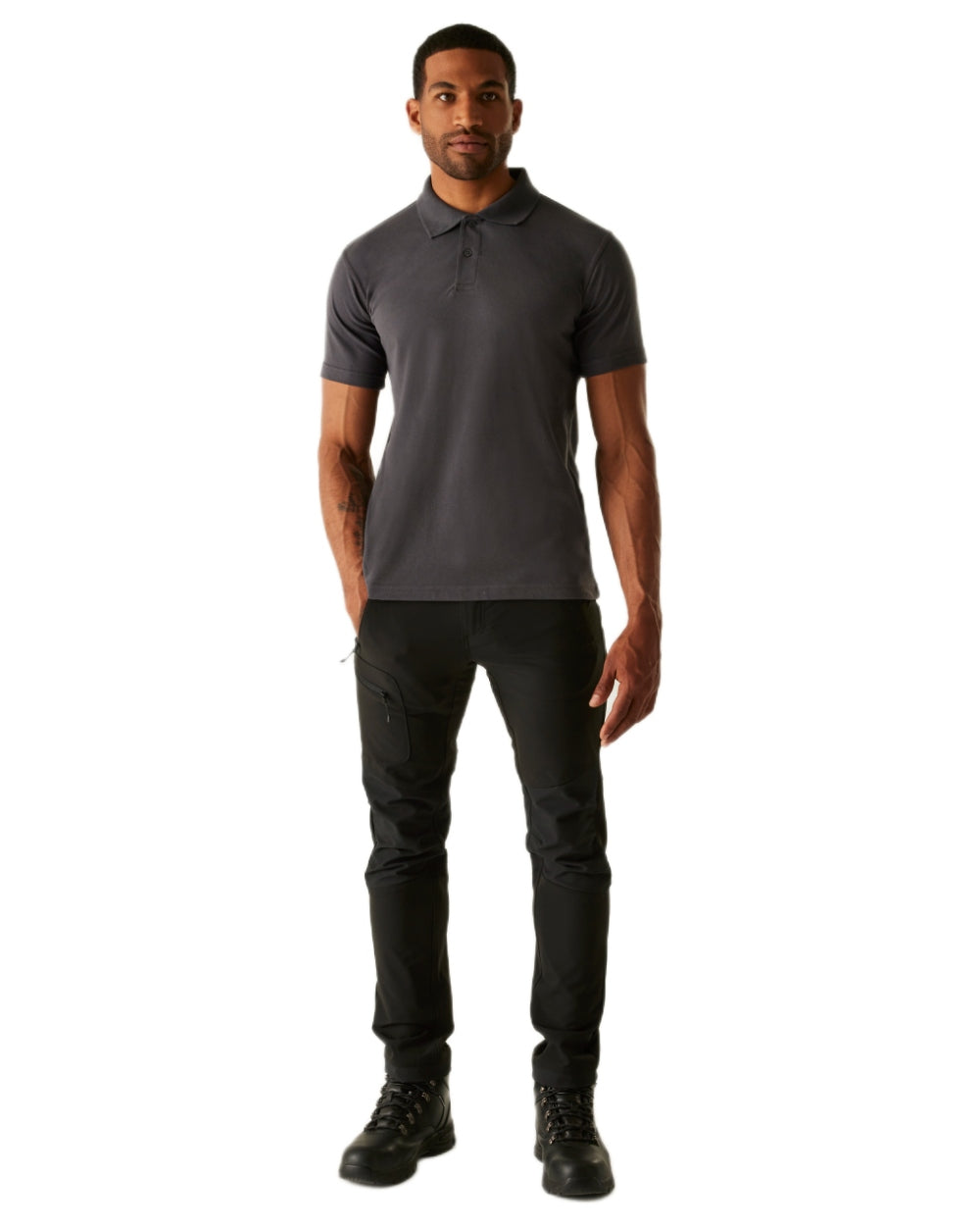 Solid Grey coloured Regatta Mens Pro 50/50 Pique Polo T-Shirt on white background 
