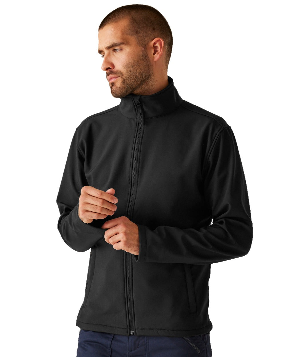 Black coloured Regatta Mens Reid Softshell Jacket on white background 