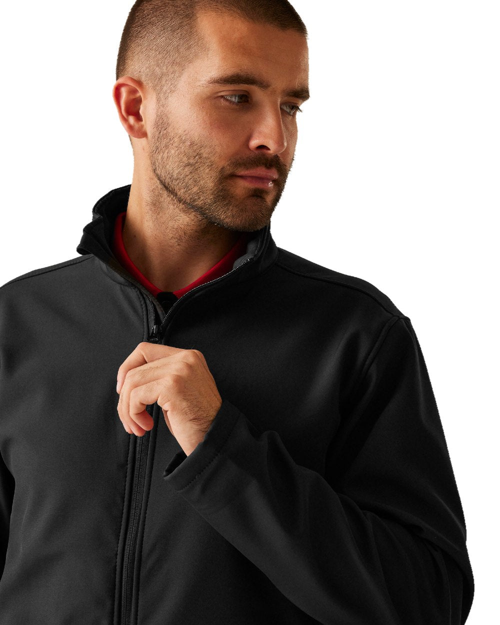 Black coloured Regatta Mens Reid Softshell Jacket on white background 
