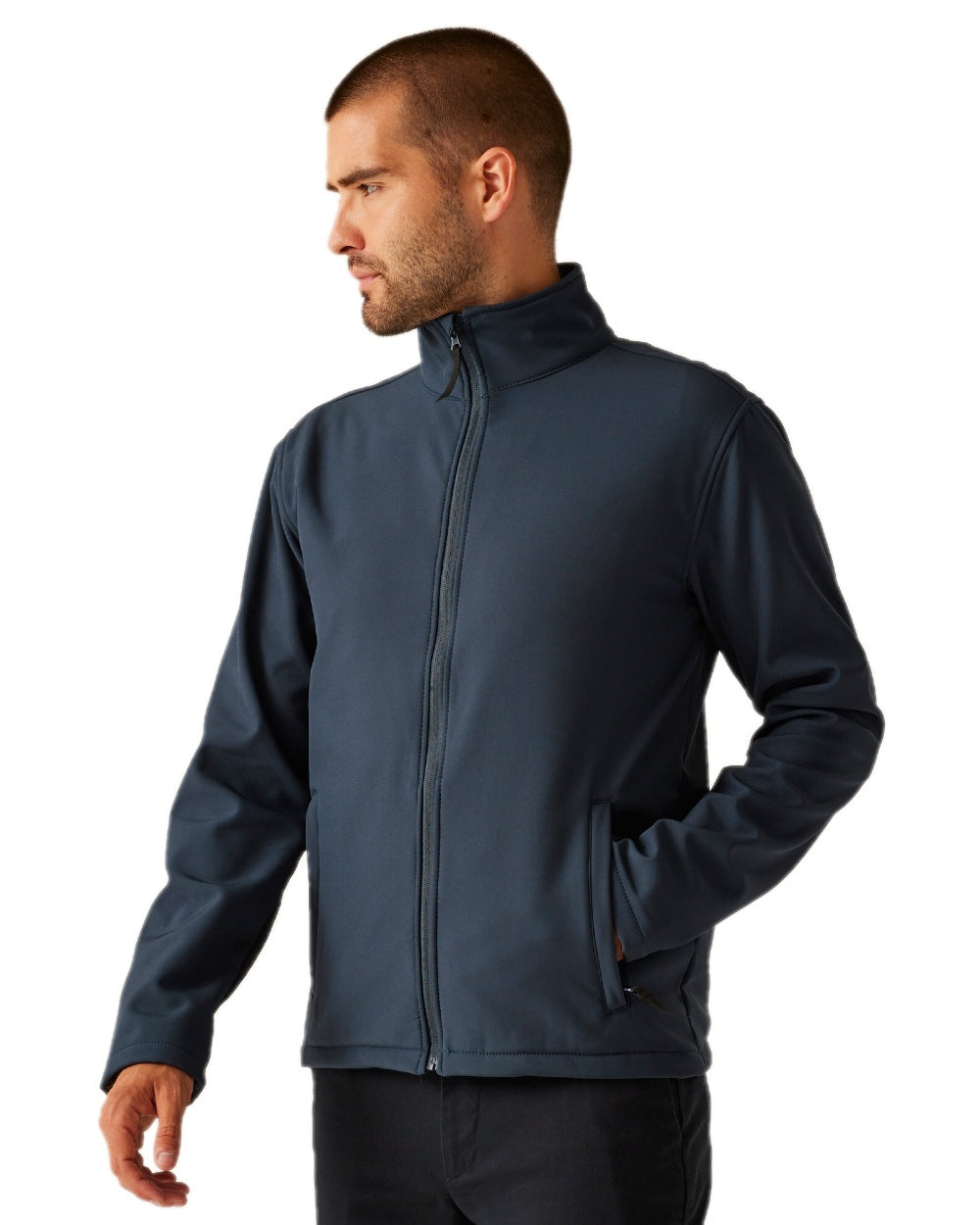 Navy coloured Regatta Mens Reid Softshell Jacket on white background 