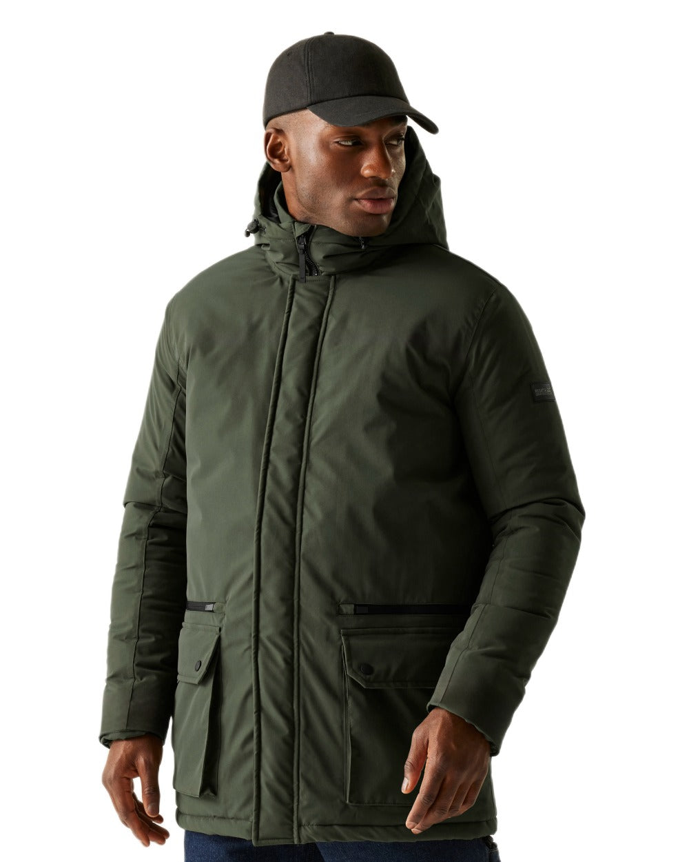 Green Coloured Regatta Mens Rhodo Padded Jacket on white background 