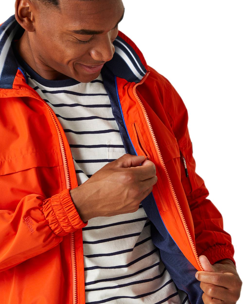 Rusty Orange Coloured Regatta Mens Shorebay Waterproof Jacket on white background 