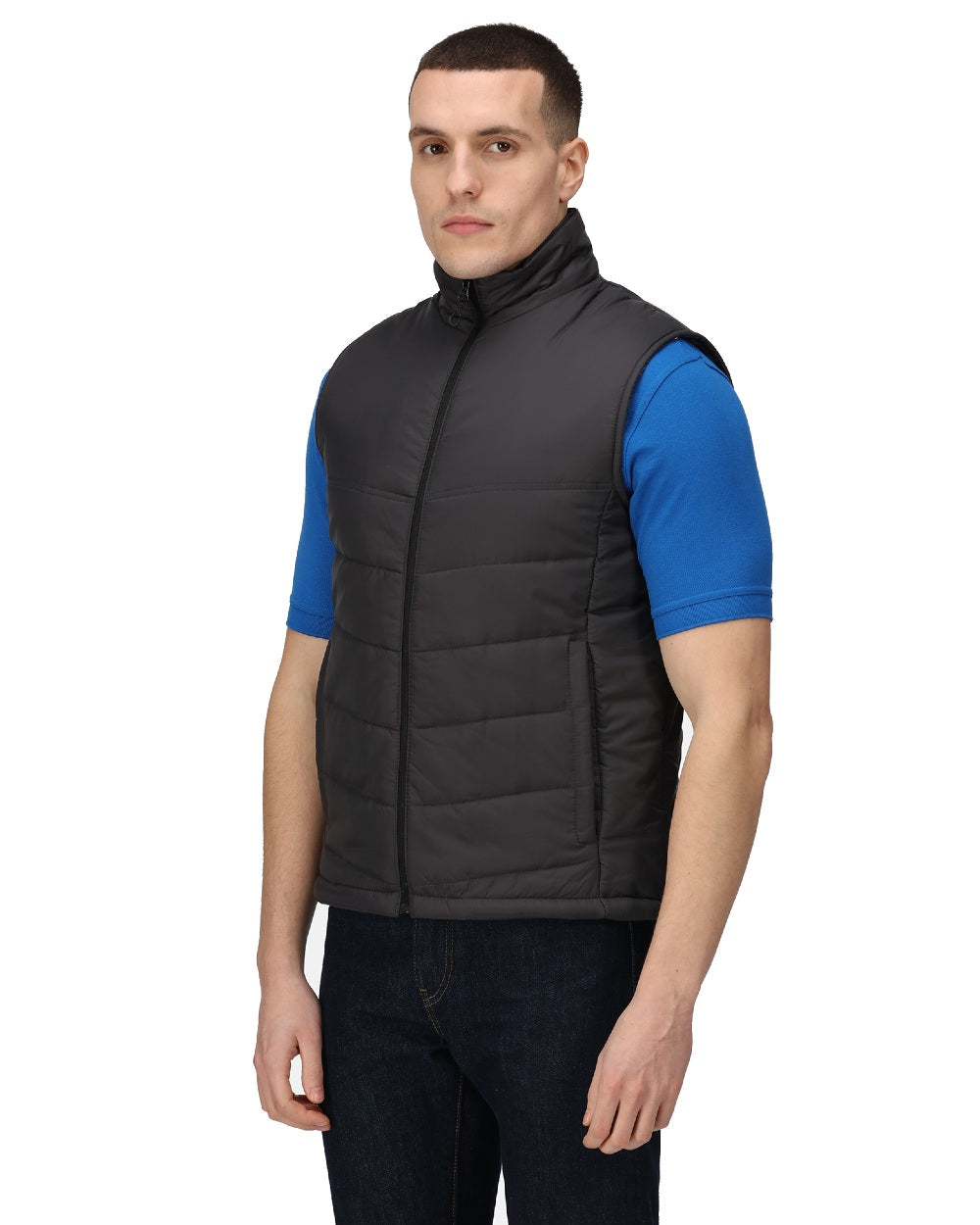 Black coloured Regatta Mens Stage II Insulated Bodywarmer on white background 