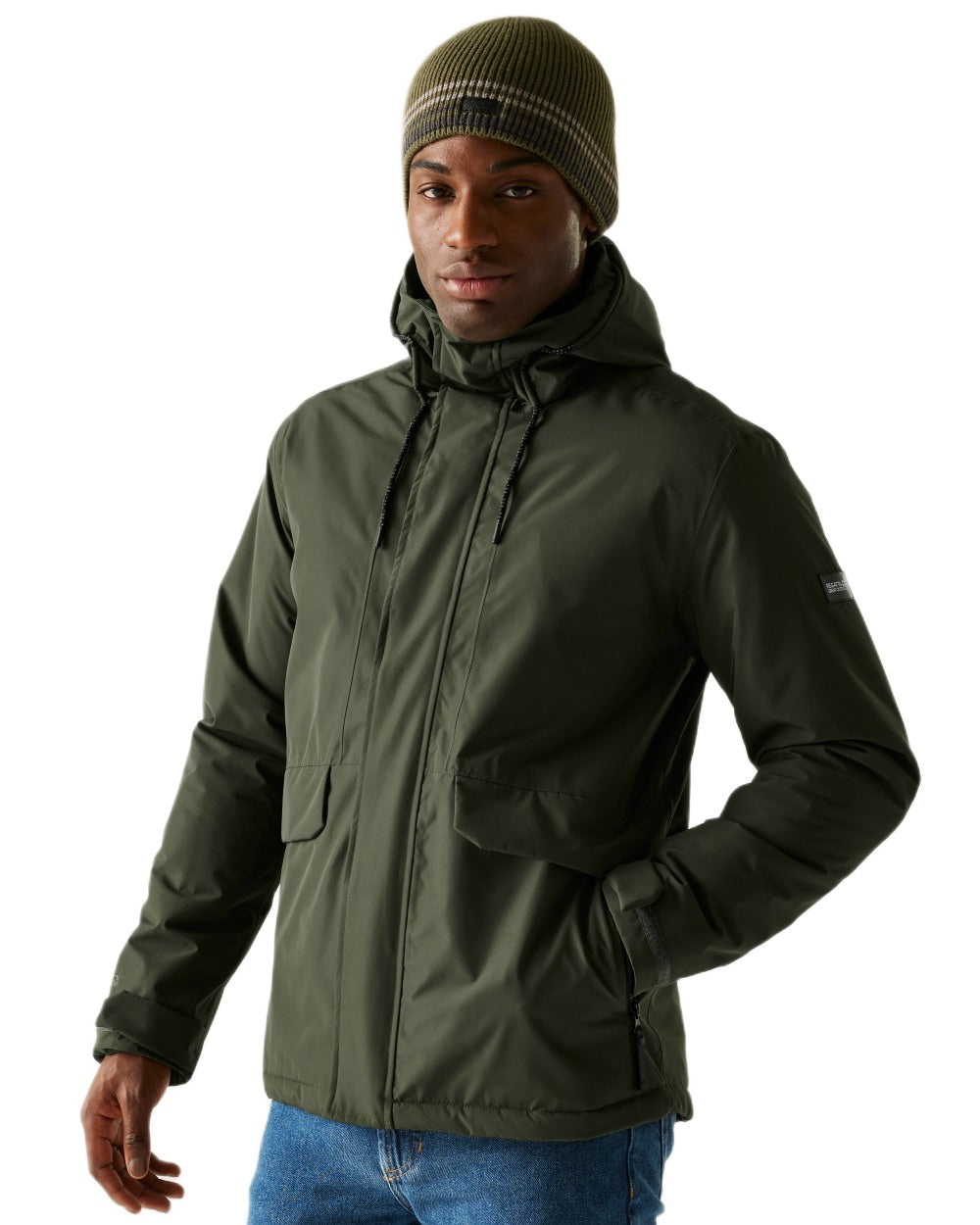 Dark Khaki Coloured Regatta Mens Sterlings Waterproof Insulated Jacket on white background 