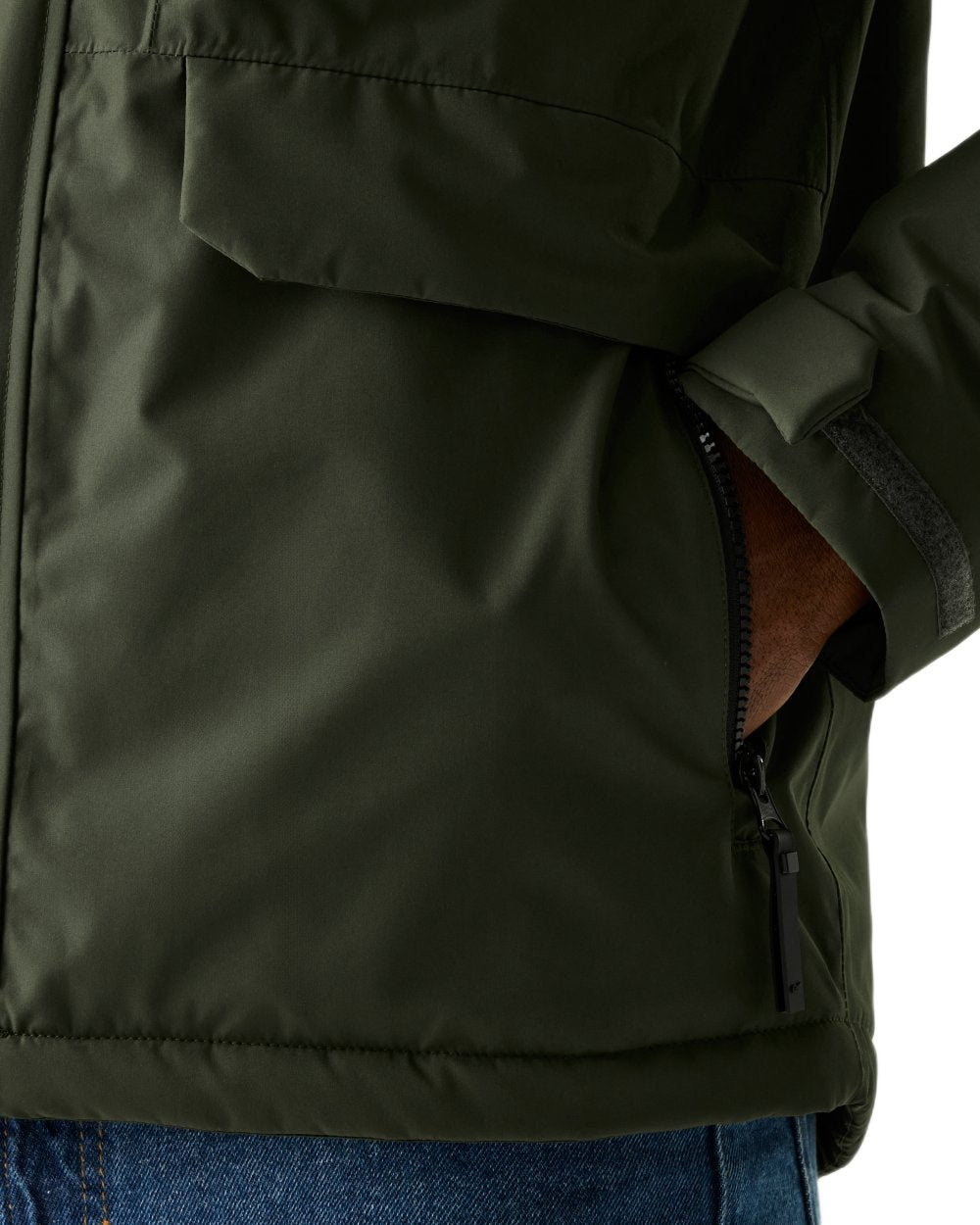 Dark Khaki Coloured Regatta Mens Sterlings Waterproof Insulated Jacket on white background 