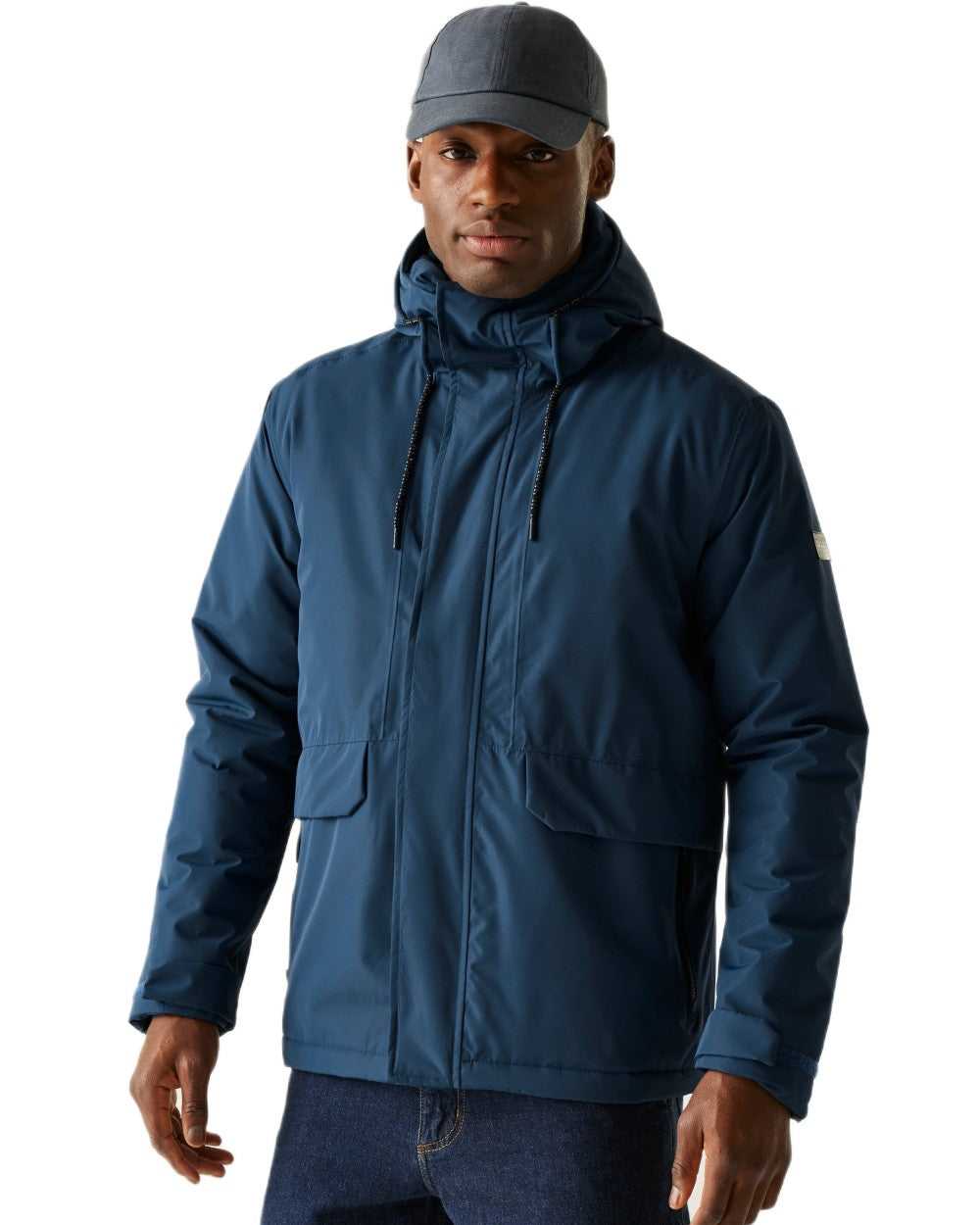 Navy Blue Coloured Regatta Mens Sterlings Waterproof Insulated Jacket on white background 