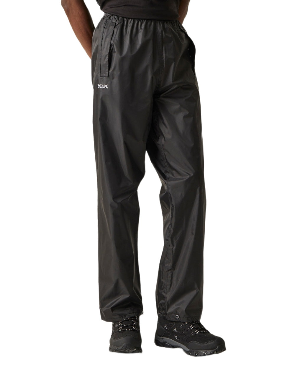 Black Coloured Regatta Mens Stormbreak Waterproof Overtrousers on white background 