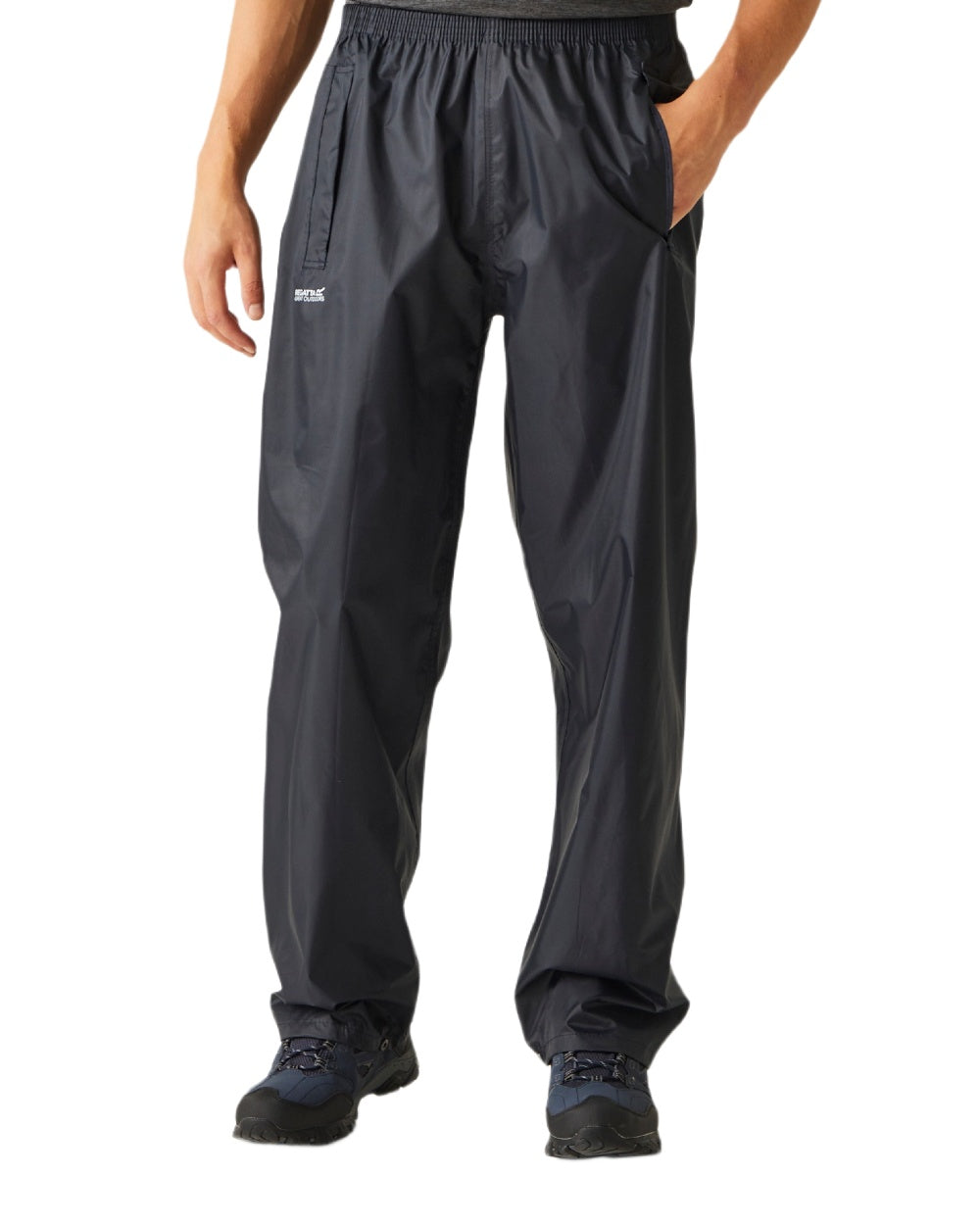 Navy Coloured Regatta Mens Stormbreak Waterproof Overtrousers on white background 