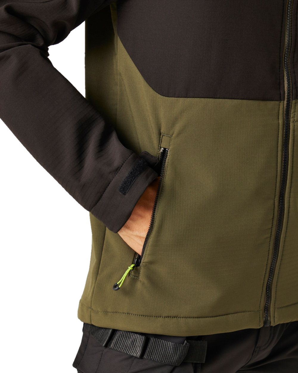 Dark Khaki Black coloured Regatta Mens Surrender Softshell Jacket on white background 