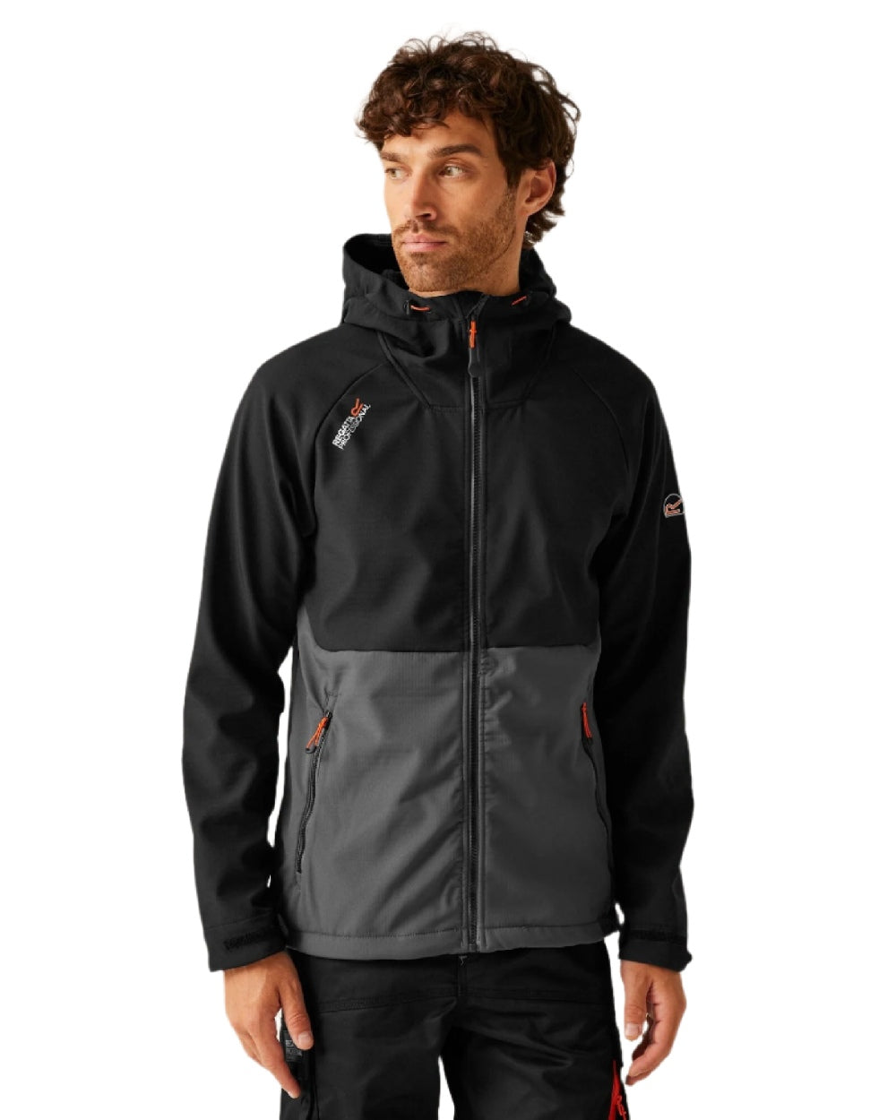 Iron Black coloured Regatta Mens Surrender Softshell Jacket on white background 