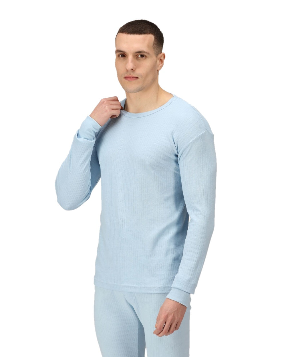 Blue coloured Regatta Mens Thermal Long Sleeve Vest on white background 