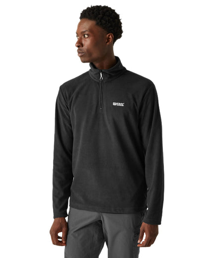 Black Coloured Regatta Mens Thompson Lightweight Half Zip Fleece on white background 