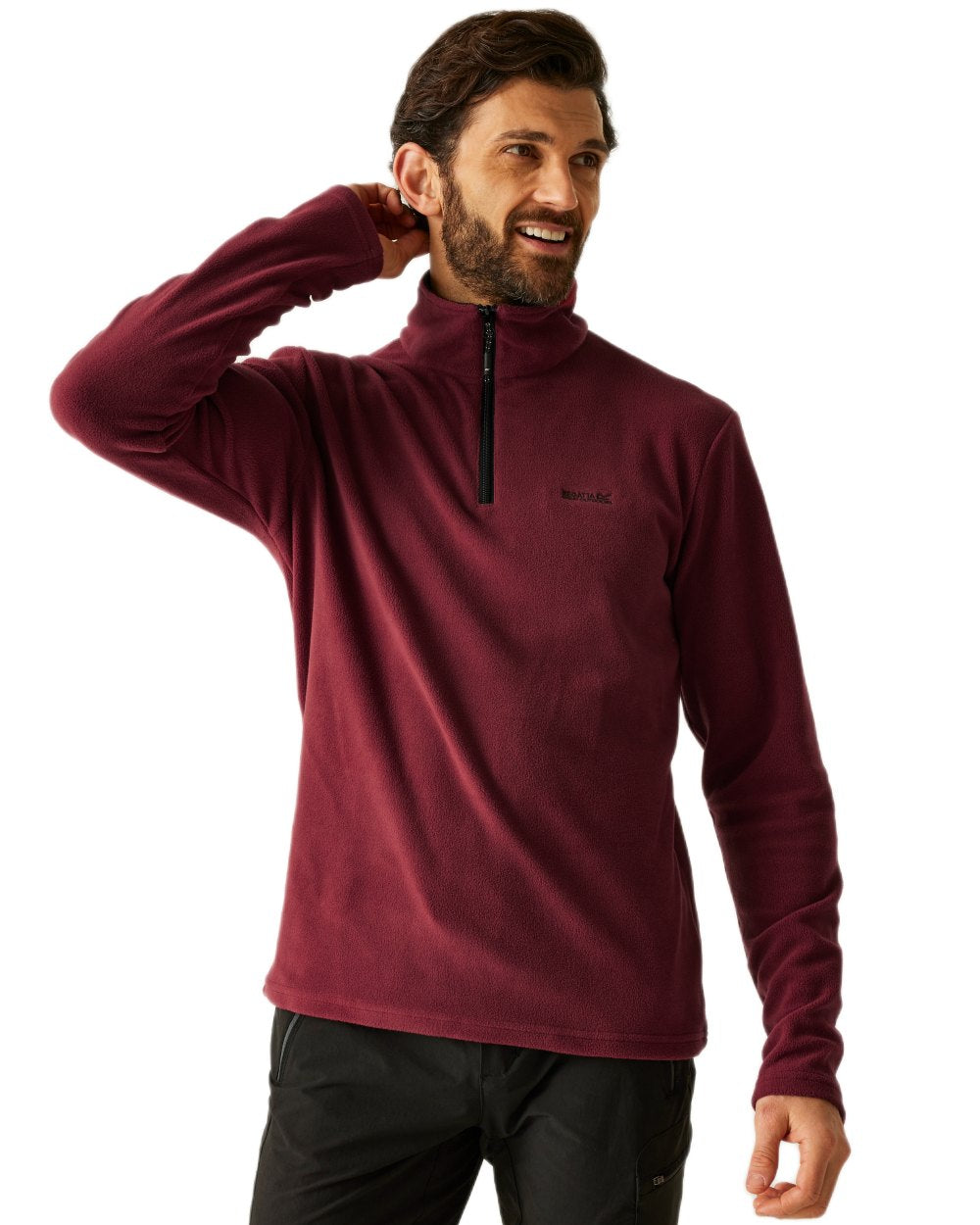 Dark Maroon Coloured Regatta Mens Thompson Lightweight Half Zip Fleece on white background 