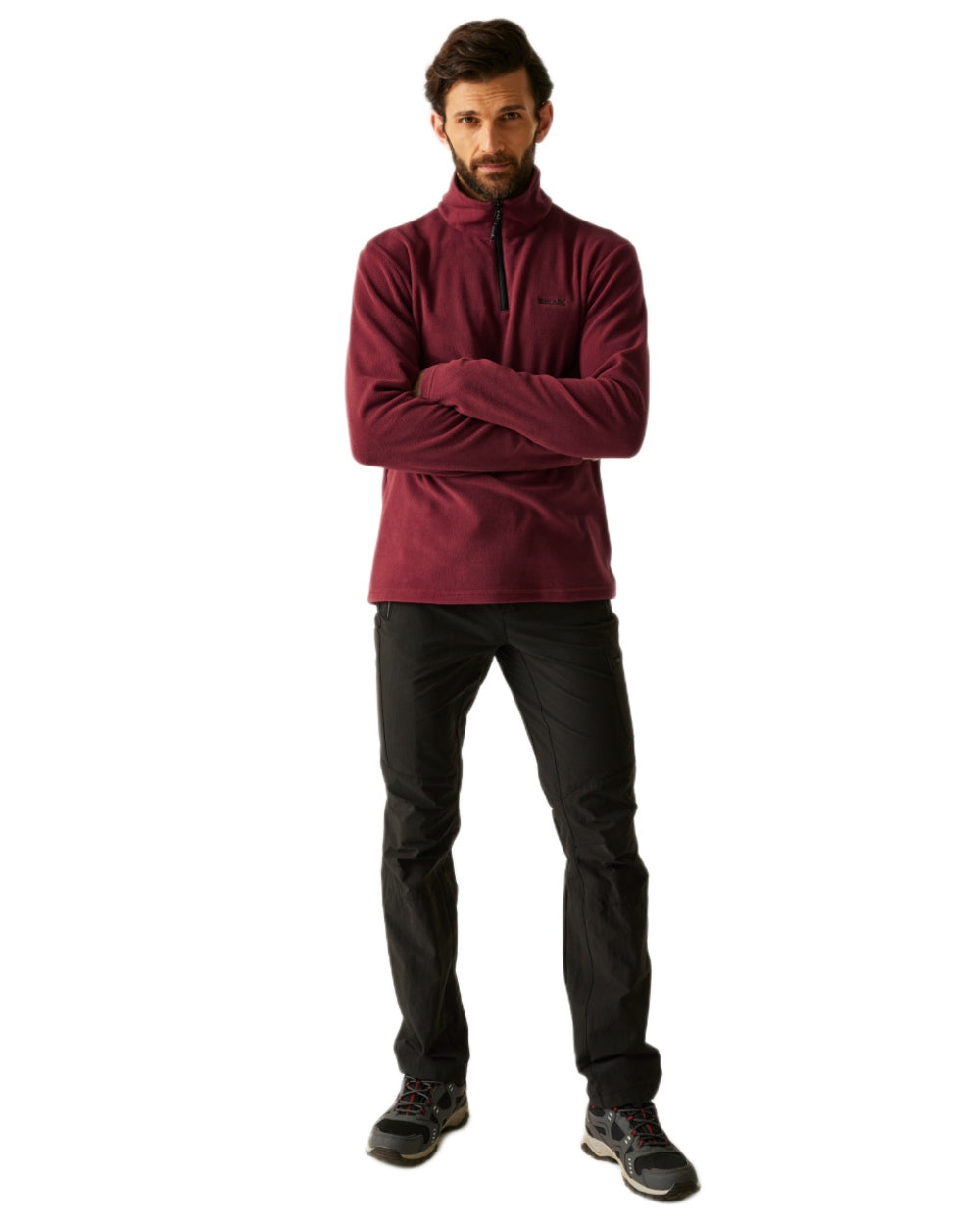 Dark Maroon Coloured Regatta Mens Thompson Lightweight Half Zip Fleece on white background 