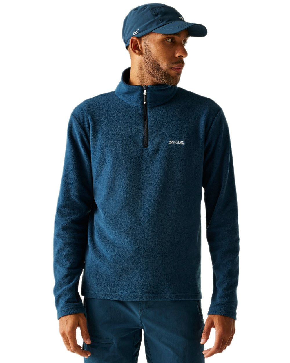 Moon Light Denim Coloured Regatta Mens Thompson Lightweight Half Zip Fleece on white background 