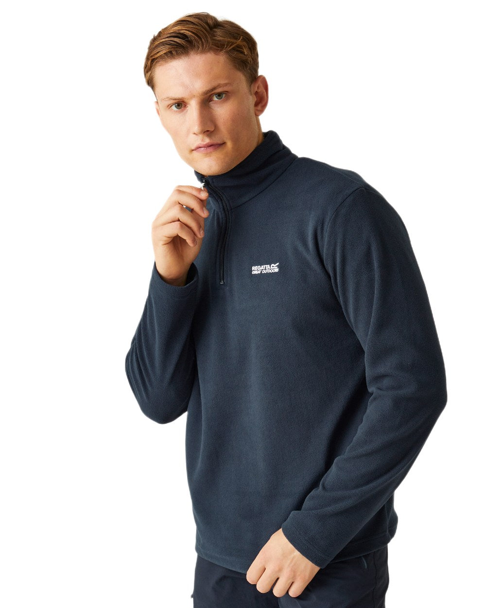 Navy Coloured Regatta Mens Thompson Lightweight Half Zip Fleece on white background 