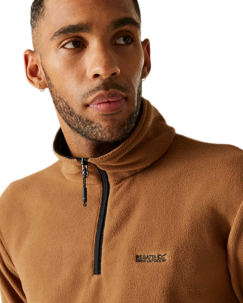 Nut Brown Coloured Regatta Mens Thompson Lightweight Half Zip Fleece on white background 