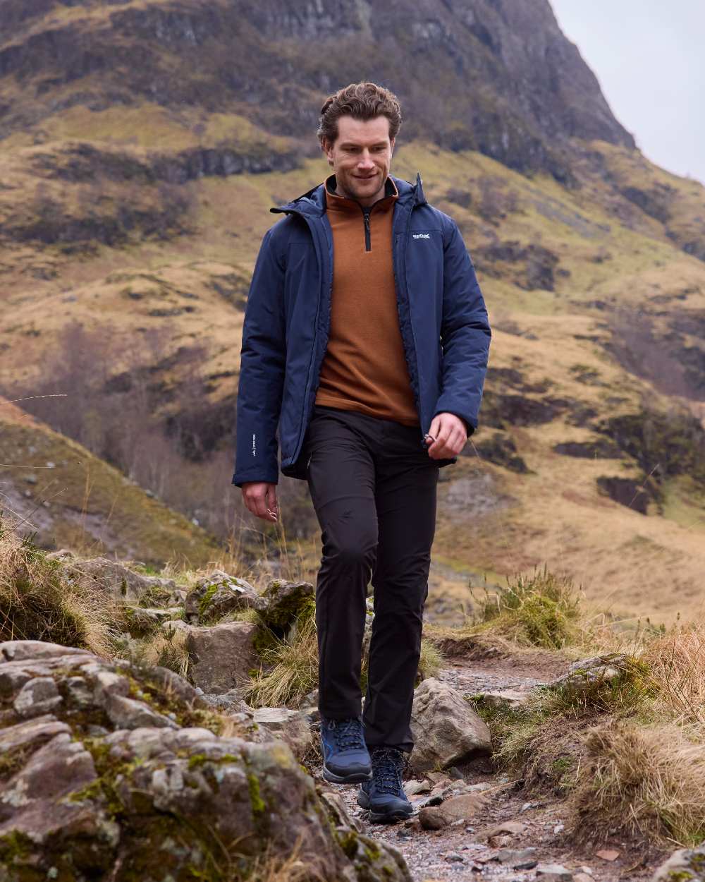 Nut Brown Coloured Regatta Mens Thompson Lightweight Half Zip Fleece on mountain background 