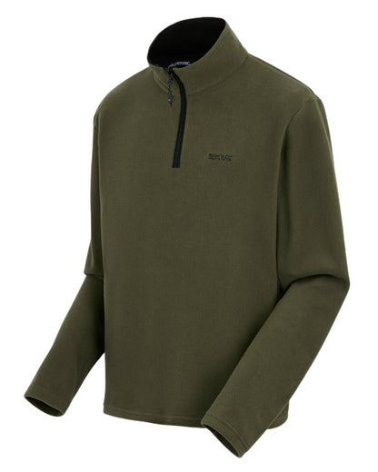 Olive Night Coloured Regatta Mens Thompson Lightweight Half Zip Fleece on white background 