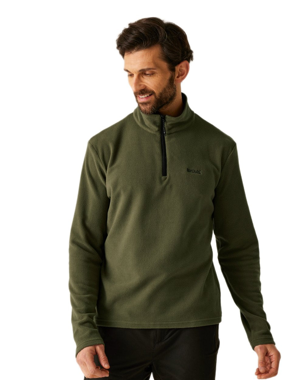 Olive Night Coloured Regatta Mens Thompson Lightweight Half Zip Fleece on white background 