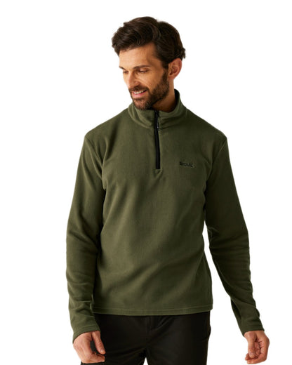 Olive Night Coloured Regatta Mens Thompson Lightweight Half Zip Fleece on white background 