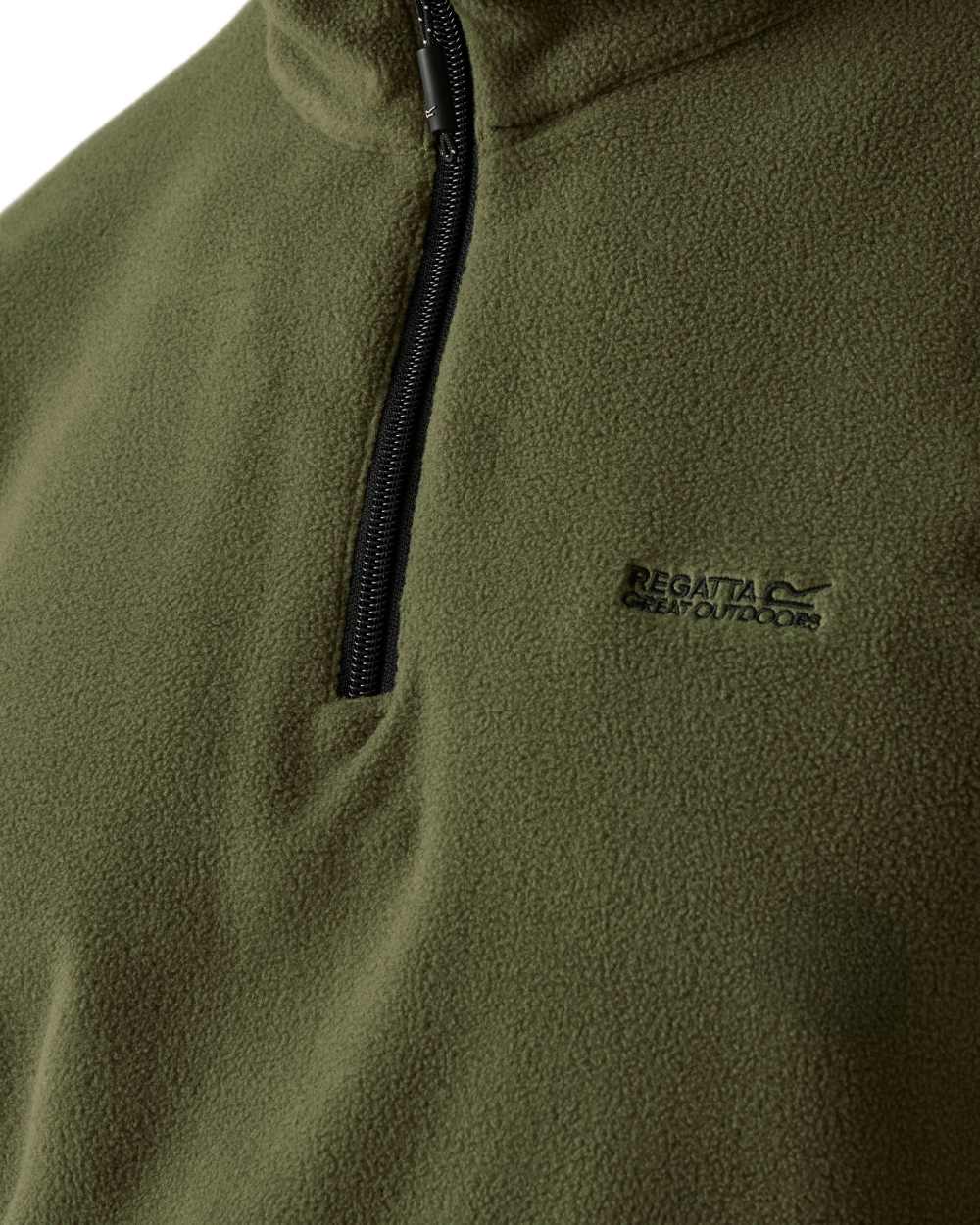 Olive Night Coloured Regatta Mens Thompson Lightweight Half Zip Fleece on white background 