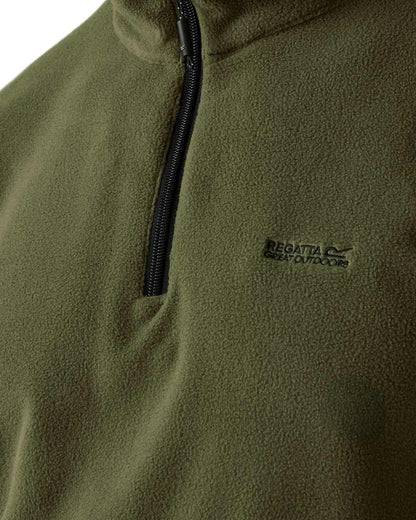 Olive Night Coloured Regatta Mens Thompson Lightweight Half Zip Fleece on white background 