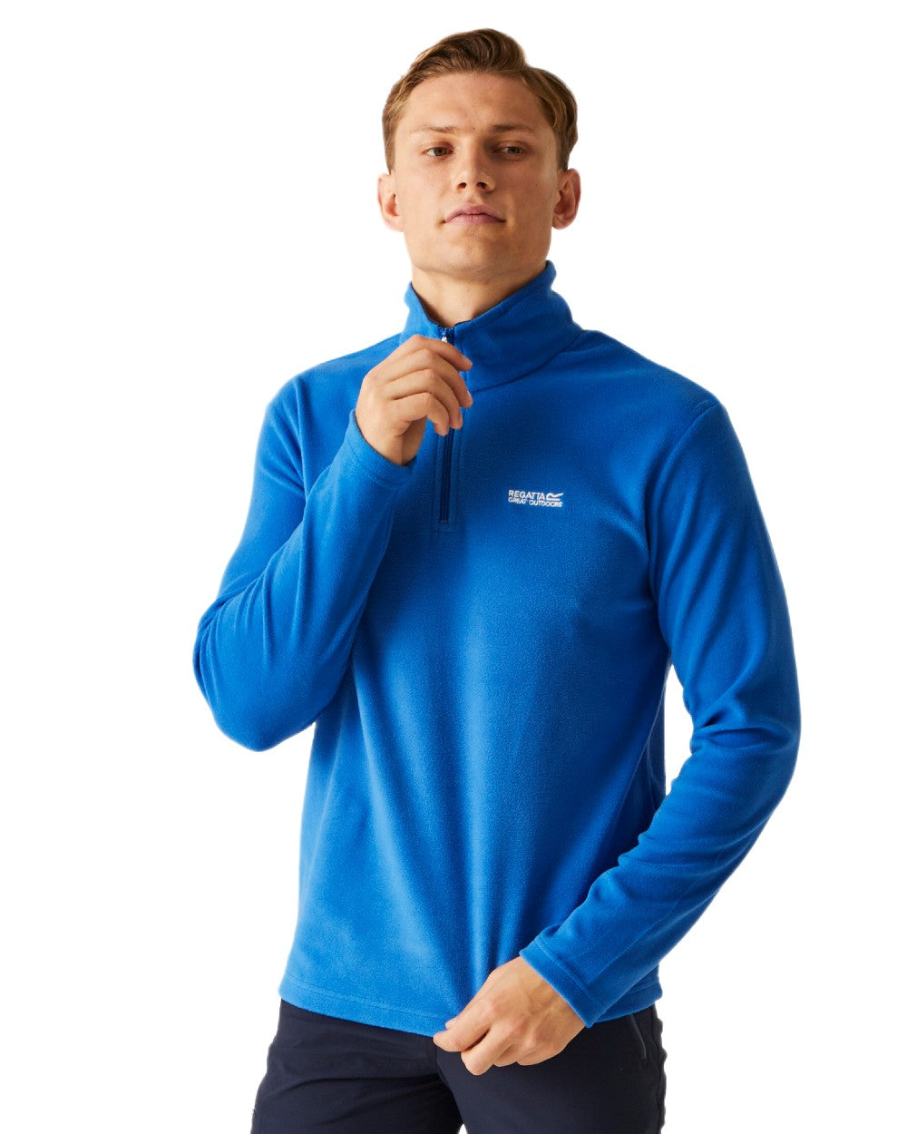 Oxford Blue Navy Coloured Regatta Mens Thompson Lightweight Half Zip Fleece on white background 