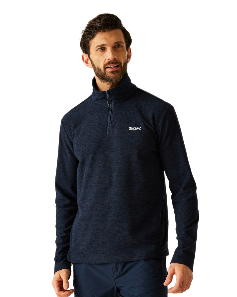 Navy Blue Coloured Regatta Mens Thompson Marl Half Zip Fleece on white background 